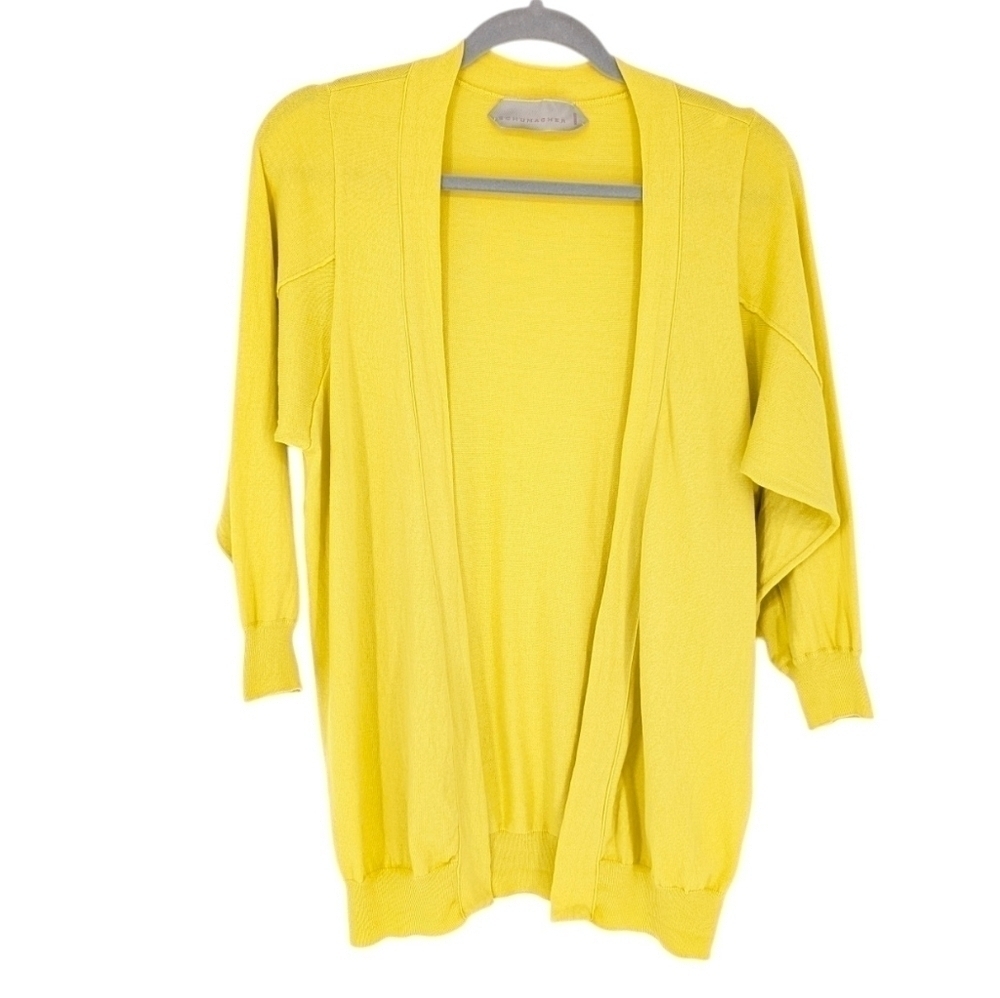 Schumacher Cardigan Sweater 3/4 sleeve Yellow 100% Cotton Size Small